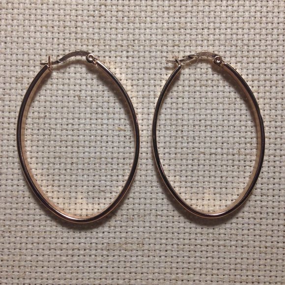 Rose Gold Oval Hoop Earrings - Picture 5 of 7